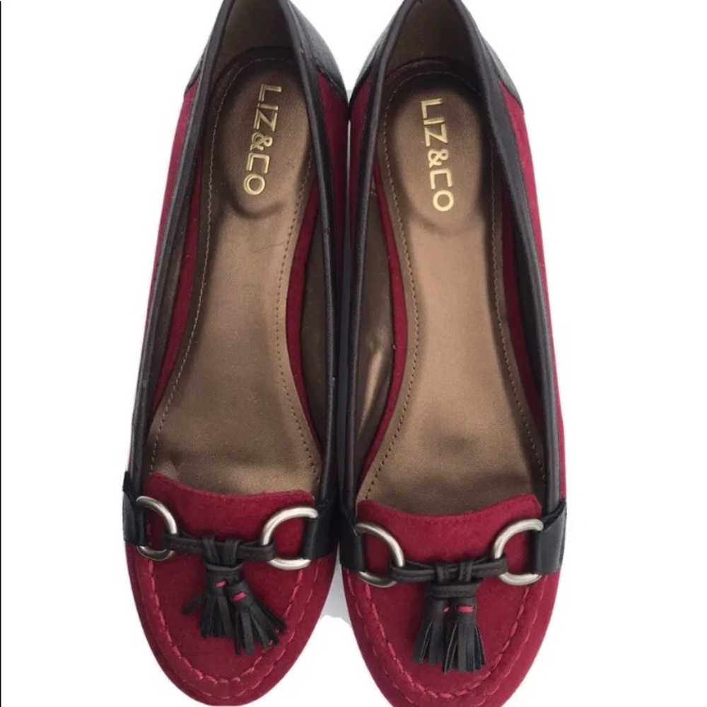 Liz & Co Loafers Size 8 1/2M Suede Tasseled Shoes